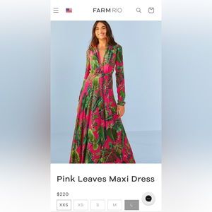 NWT Farm Rio Pink Leaves Maxi Dress - Size Large